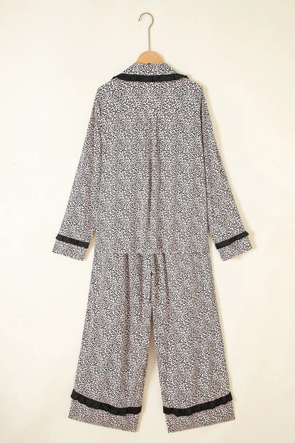 Brown Leopard Print Bow Knot Patchwork Long Sleeve Lounge Set