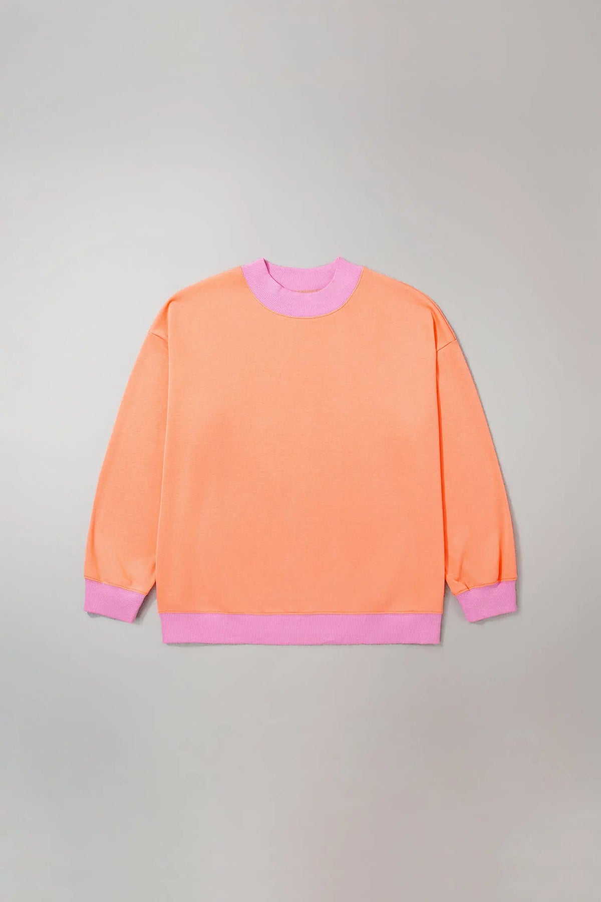 Grapefruit Orange Color Block Contrast Trim Plus Size Sweatshirt