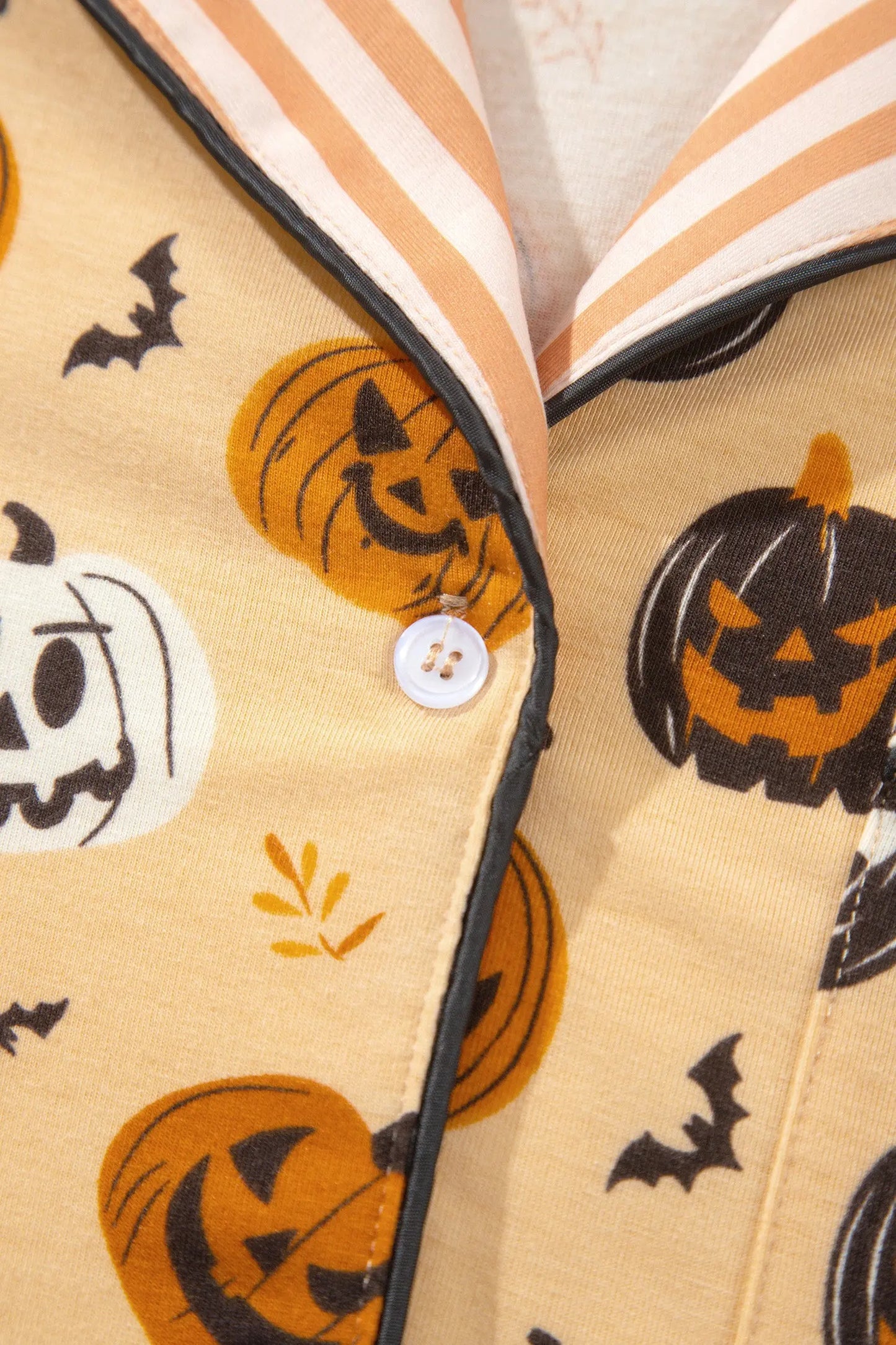 Orange Halloween Pumpkin Print Two Piece Long Sleeve Lounge Set