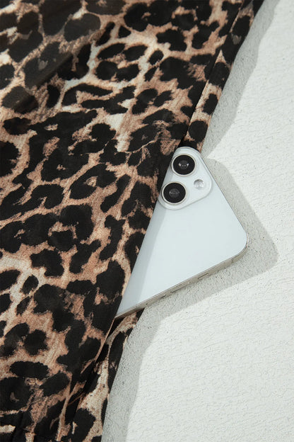 Brown Leopard Print Long Sleeve Short Shift Dress