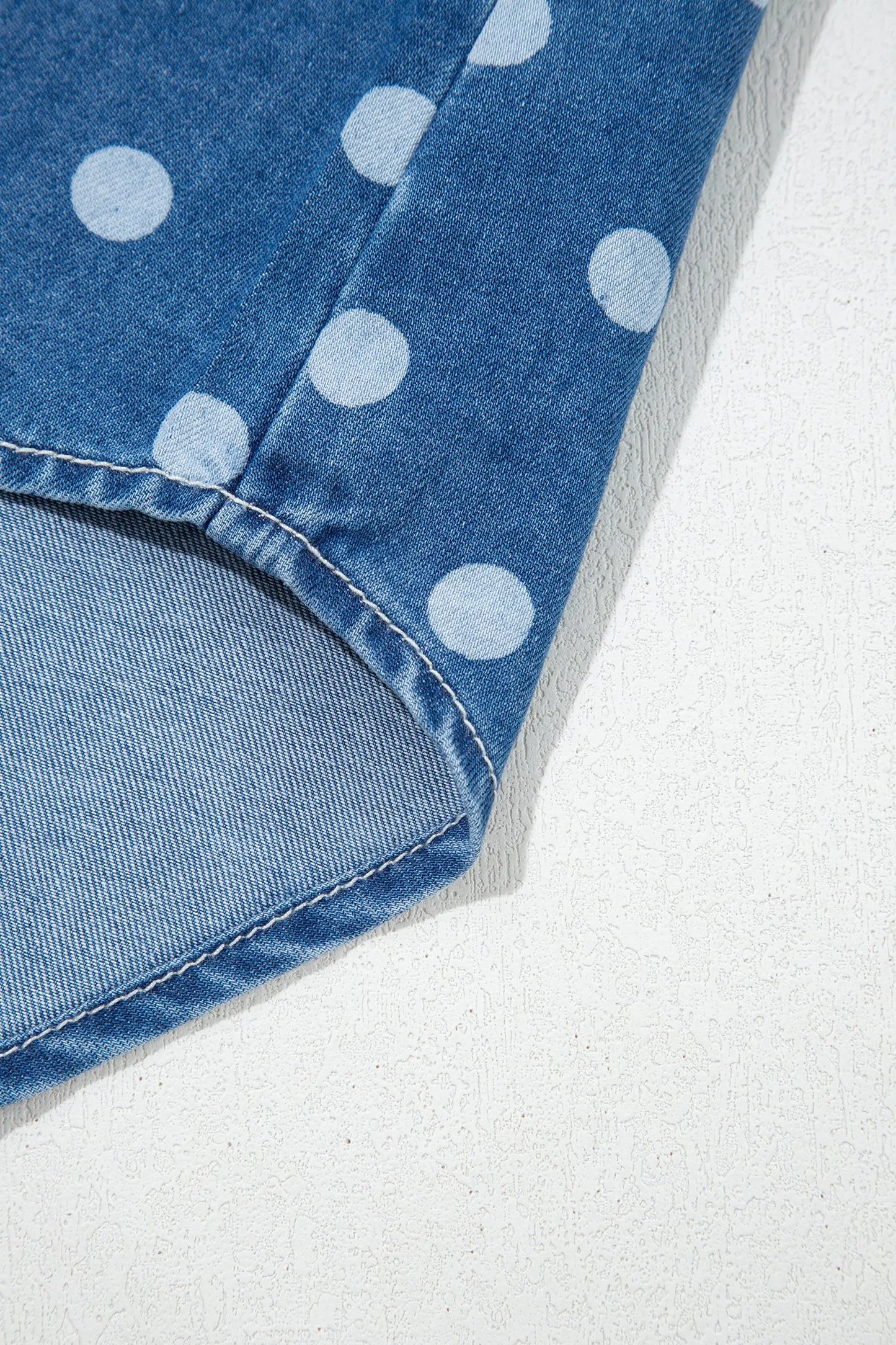 Blue Polka Dot Long Sleeve Collar Shift Tunic Denim Jacket