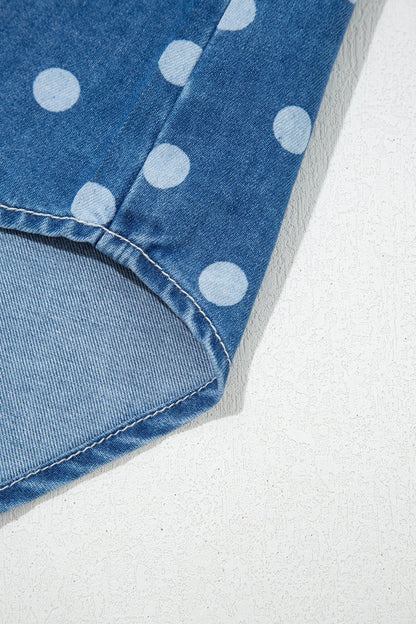 Blue Polka Dot Long Sleeve Collar Shift Tunic Denim Jacket