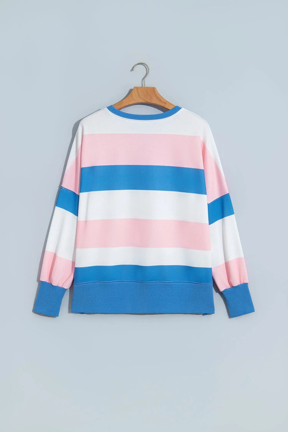 Pink Stripe Side Split Oversized Long Sleeve Top hanging view · nz-alt-v1