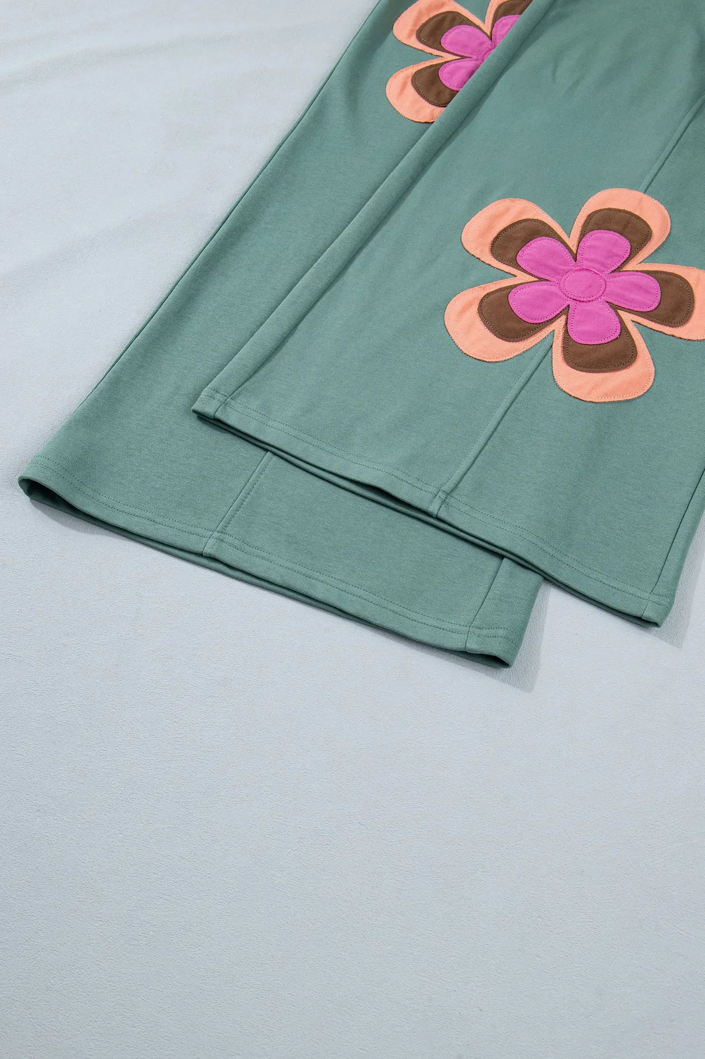 Grapefruit Orange Color Block Flower Patchwork Drawstring Contrasted Elastic Waist Wide Leg Pants