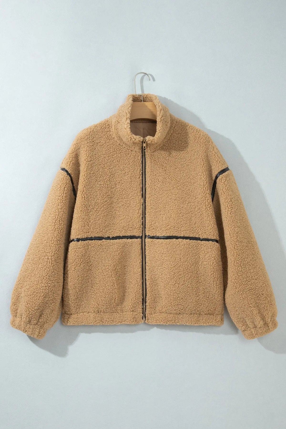 Parchment Drop Shoulder Collar Long Sleeve Fleece Regular Fit Jacket