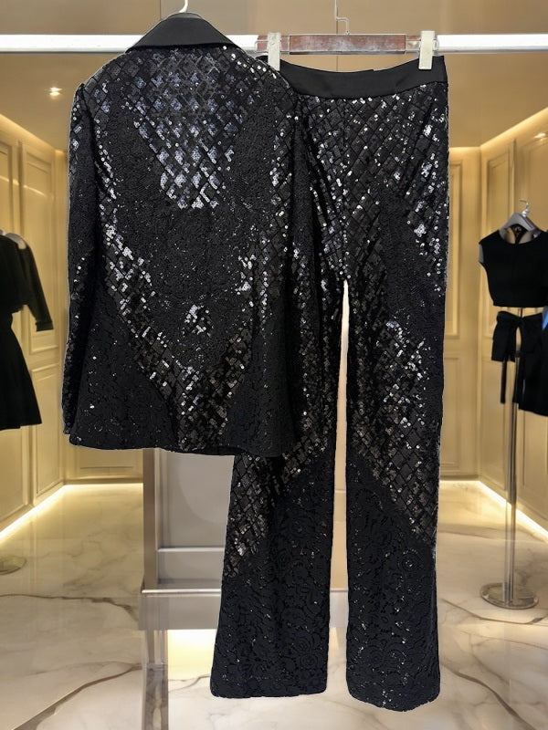 Sequin Lace Longline Blazer and Wide-Leg Trouser Set hanging view · nz-bg-v1