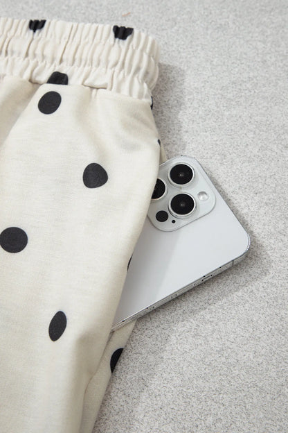 Black Polka Dot Half Sleeve Loose Top Elastic Waist Casual Pants Set