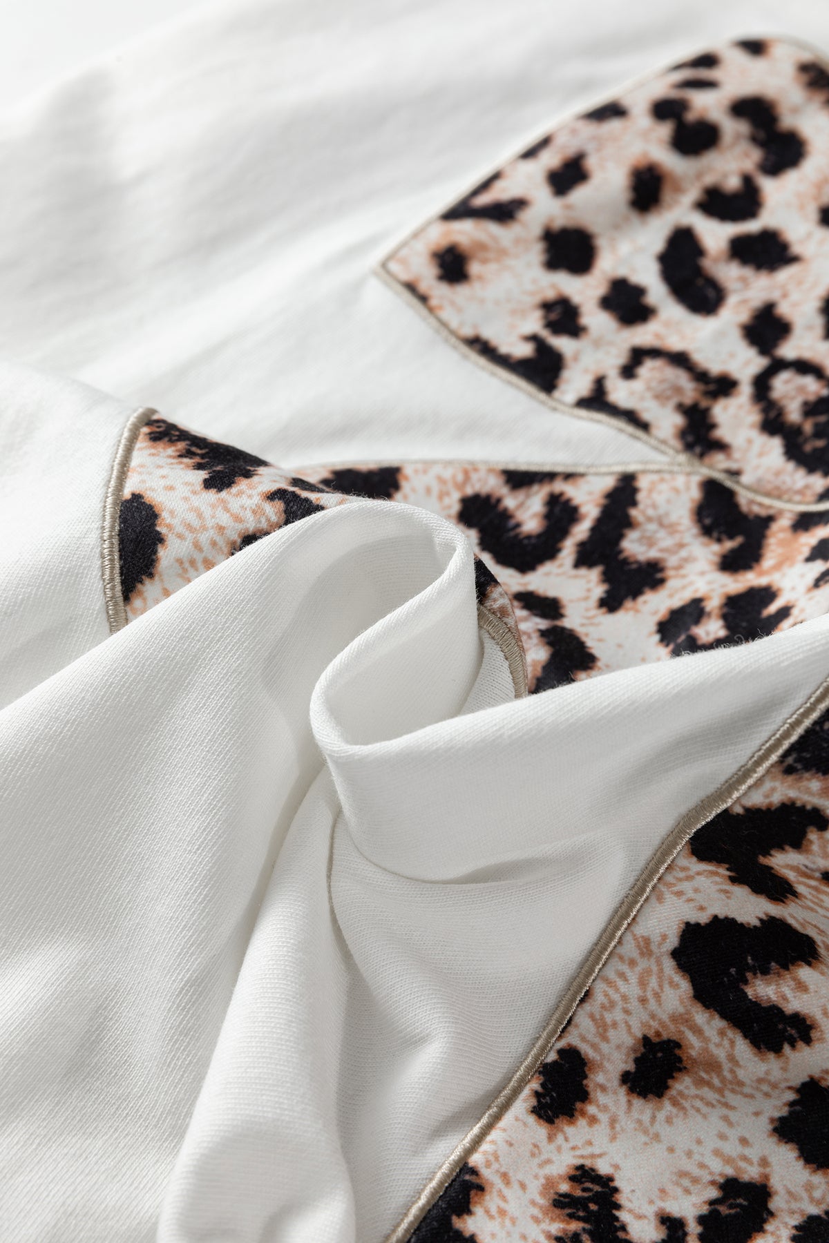 Leopard Bow Embroidered Cotton Round Neck T Shirt