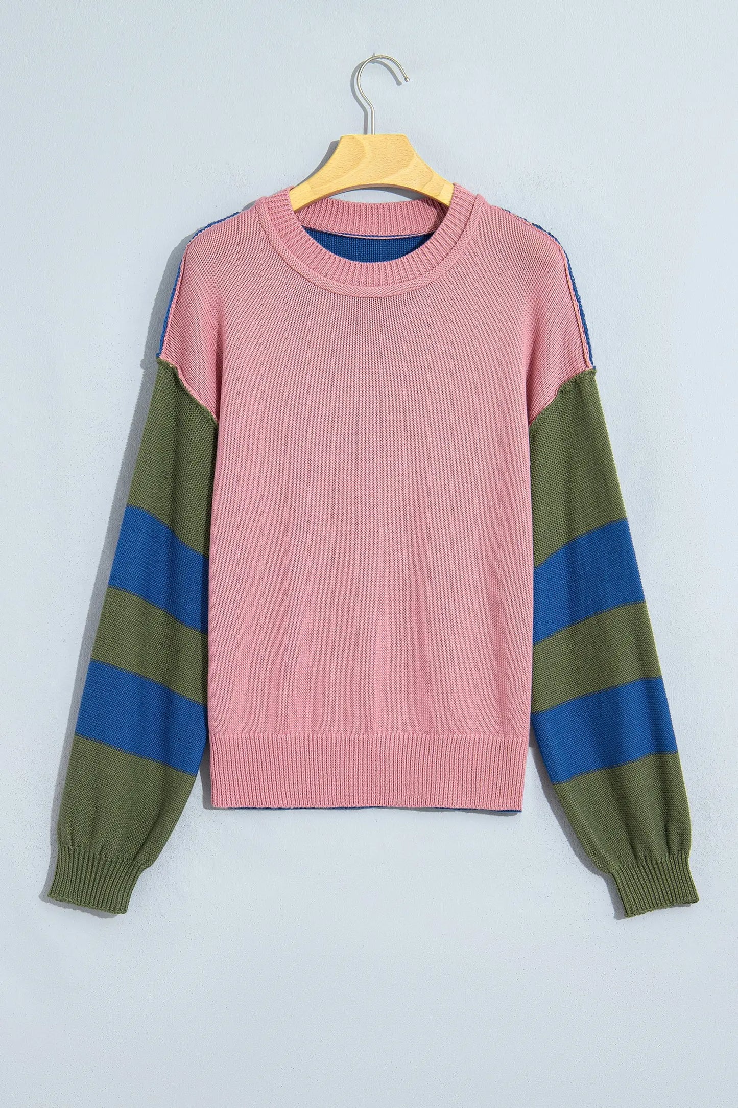 Multicolour Western Colorblock Patchwork Striped Long Sleeve Pullover Sweater