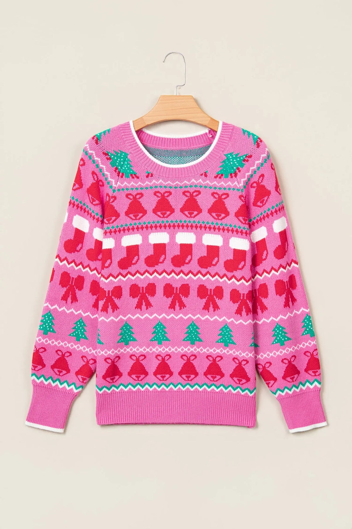 Christmas Holiday Graphic Round Neck Knit Sweater