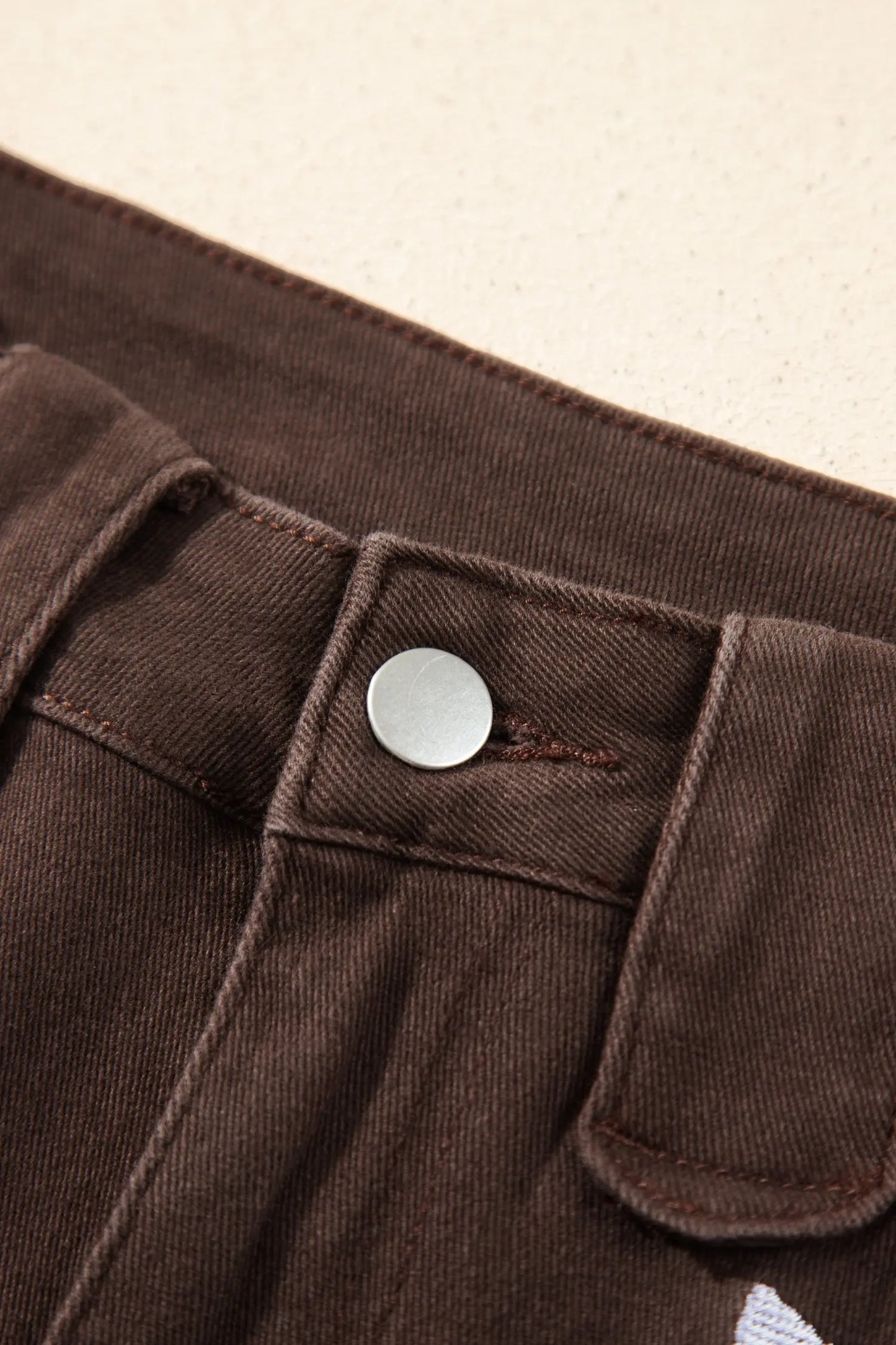 Coffee Western Colorblock Pockets Button Fly Decorative Belt Loops Straight Leg Jeans