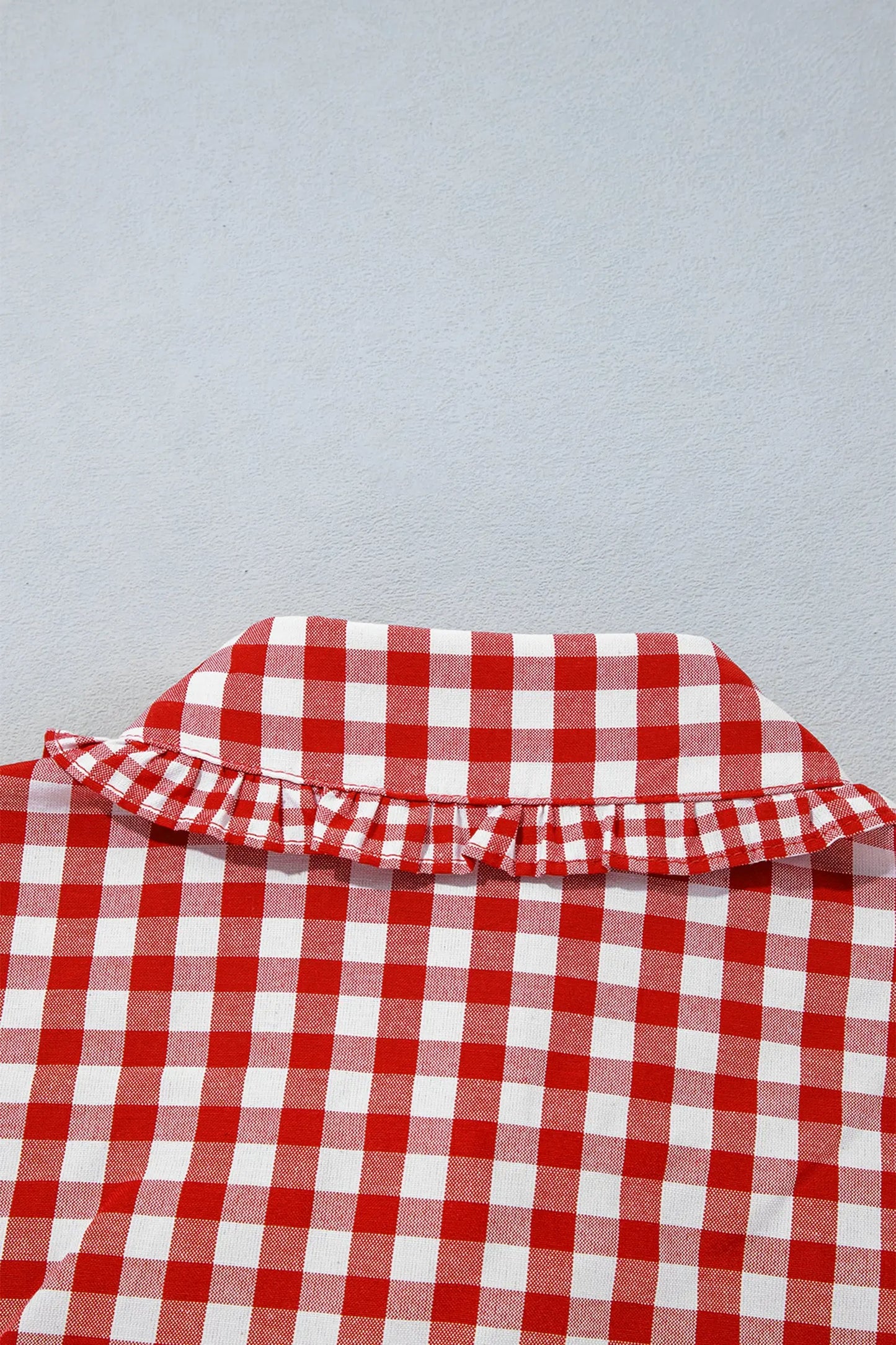 Red Plaid Long Sleeve Button Down Frill Detail Casual Shirt