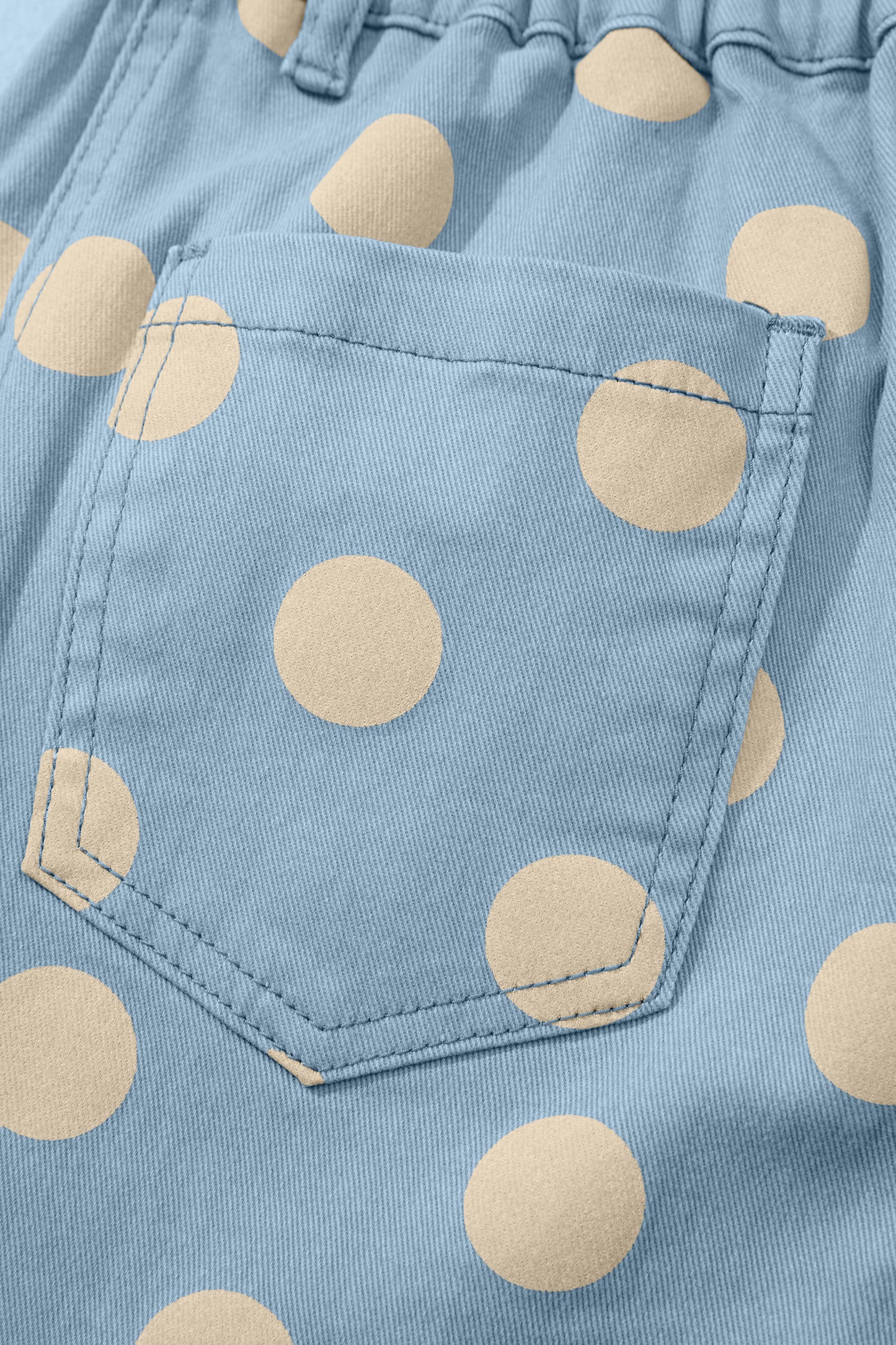 Sky Blue Polka Dot Print Bow Detail Pocketed Jeans