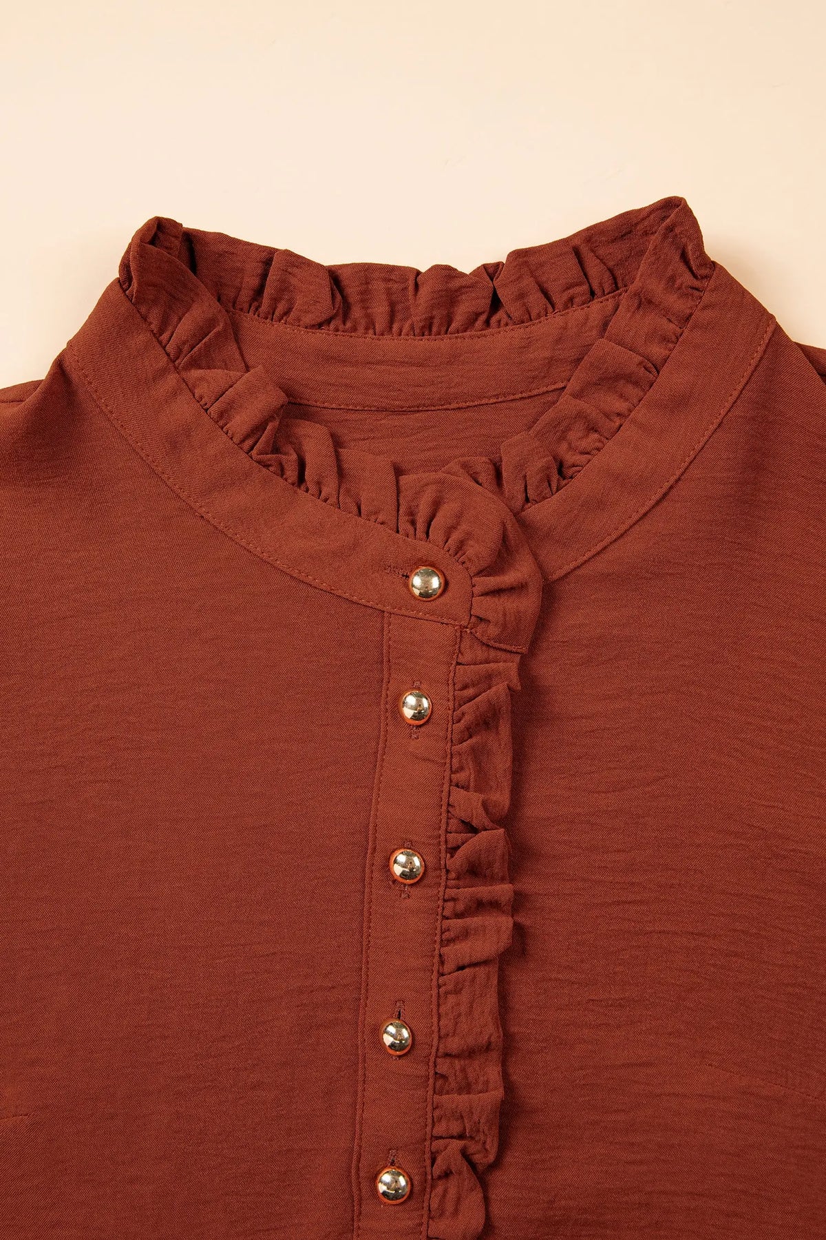 Coffee solid shift long sleeve short length one piece dress detail view · nz-alt-v1