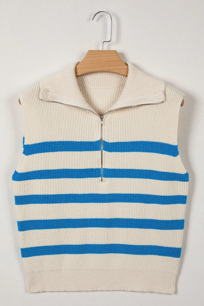 Chicory Coffee Ribbed Half Zip Collared Sweater Vest