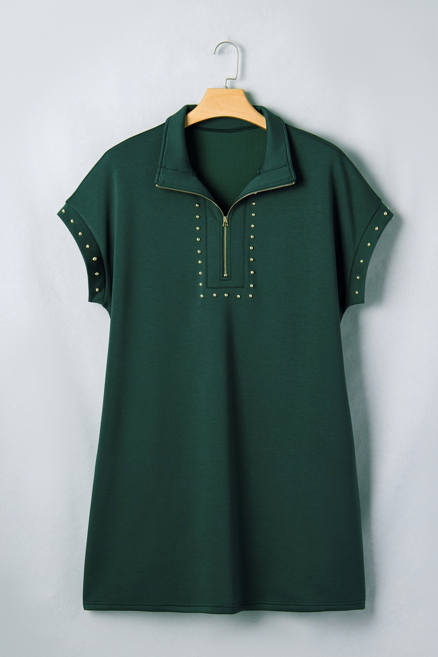 Evergreen Plus Size Glow Studded Zip up T Shirt Dress with Pockets - Casual Dresses
