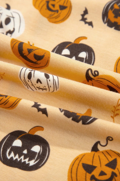 Orange Halloween Pumpkin Print Two Piece Long Sleeve Lounge Set