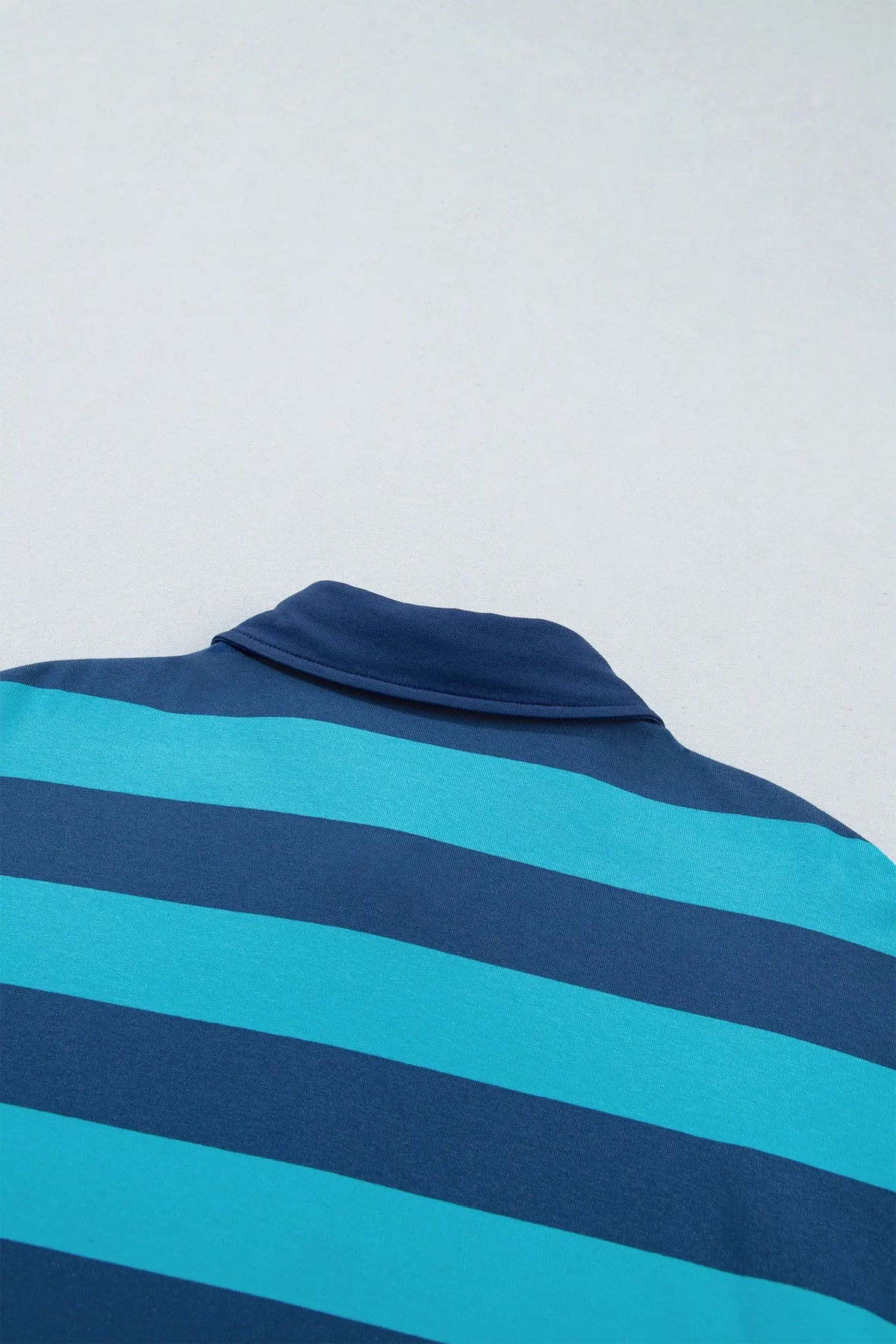 Blue Stripe Contrast Polo Collar Bracelet Sleeve Loose Top