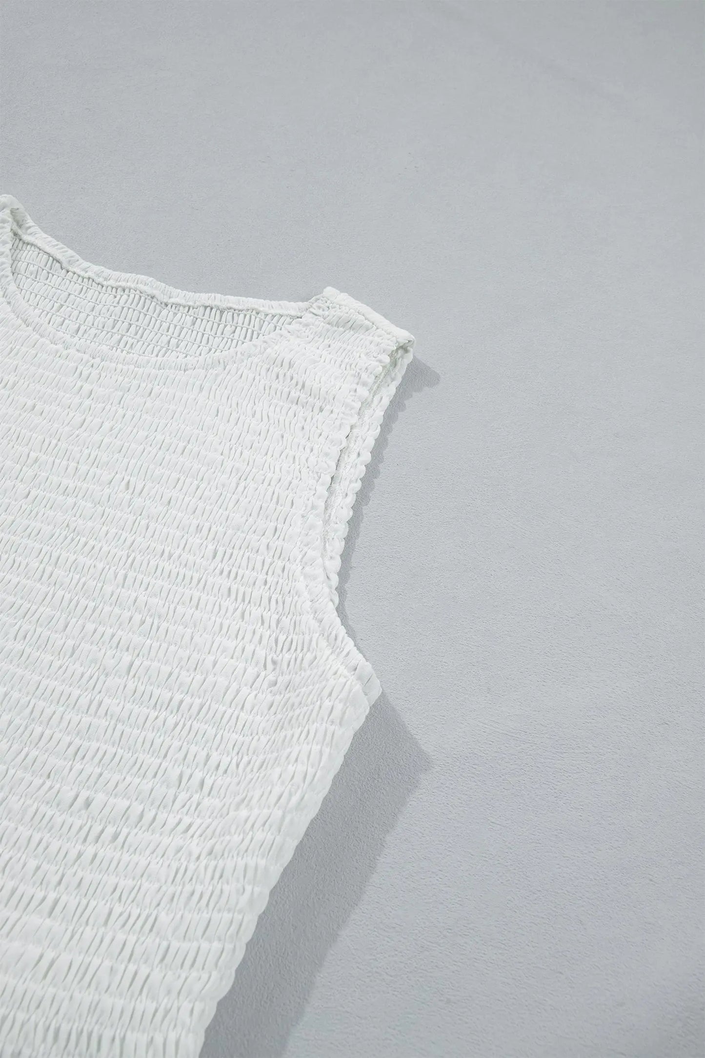 White Sleeveless Smocked Lace Peplum Top