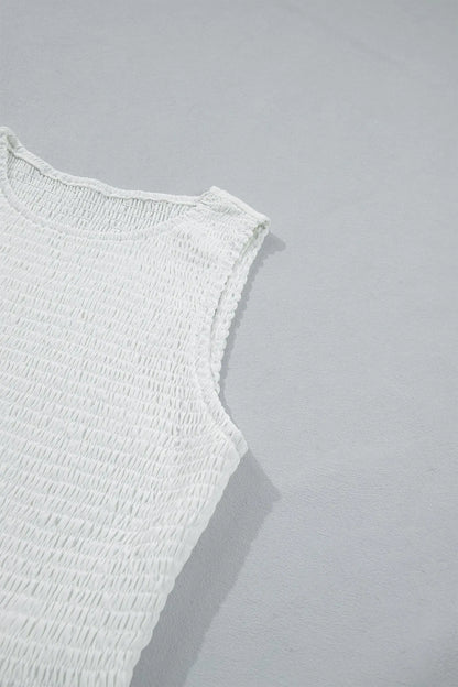 White Sleeveless Smocked Lace Peplum Top