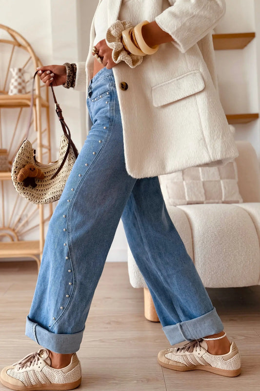 Side Seam Rivet Detail Ankle Length Casual Jeans dusk blue side view · nz-alt-v1