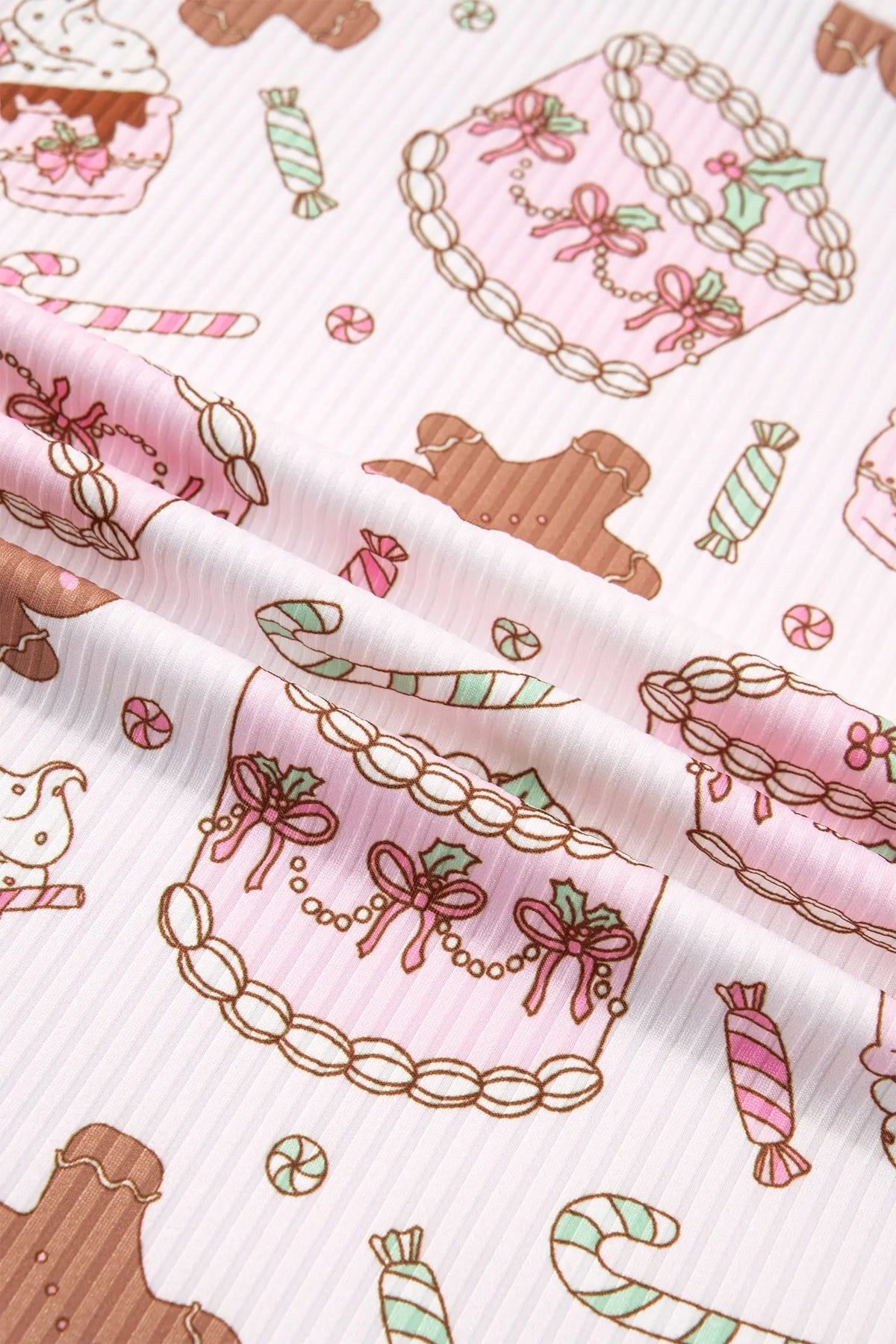 Pink Abstract Christmas Print Long Sleeve Two Piece Lounge Set