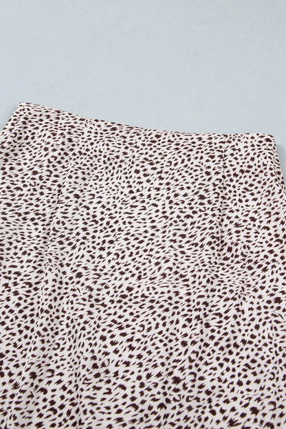 Brown Cheetah Print Trim Split Long Western Skirt