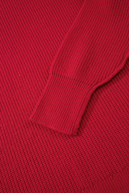 Chestnut Long Sleeve Ribbed Knit Stand Neck Regular Fit Sweater