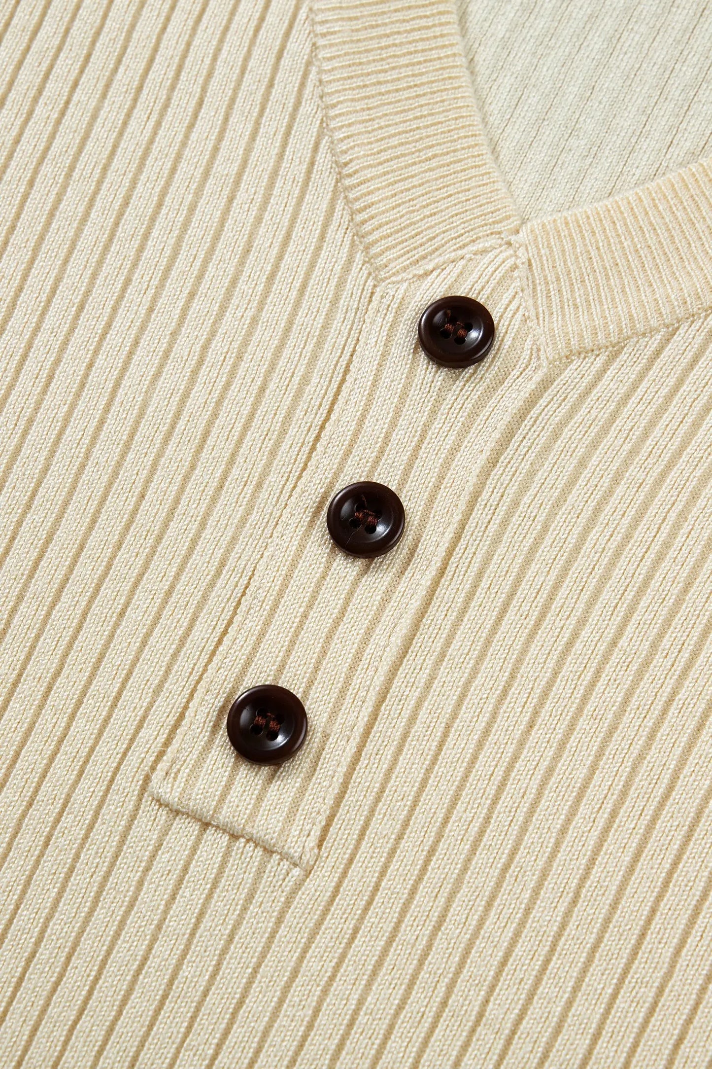 Apricot V Neck Ribbed Knit Striped Trim Short Sleeve Sweater Nataliz