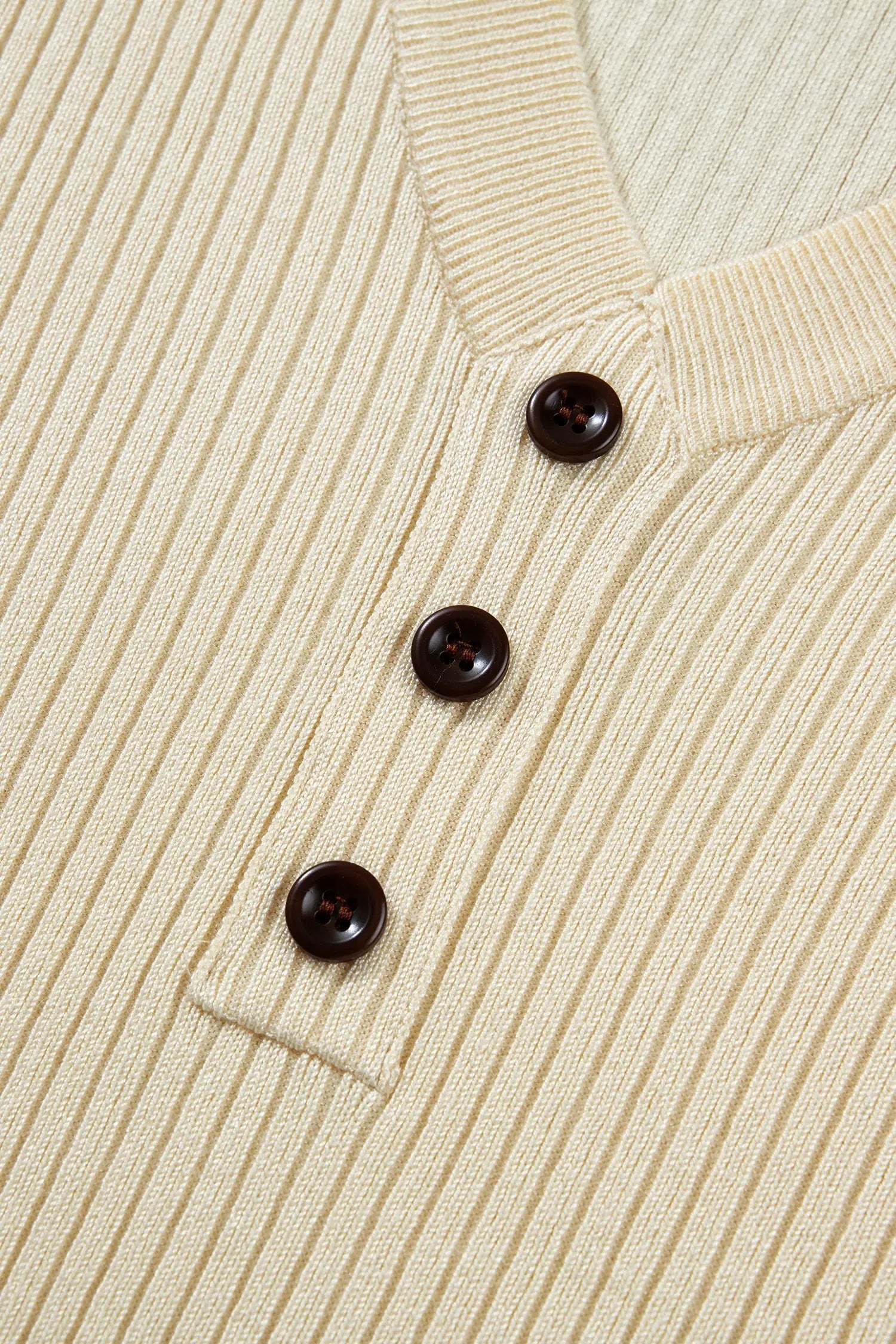 Apricot V Neck Ribbed Knit Striped Trim Short Sleeve Sweater Nataliz