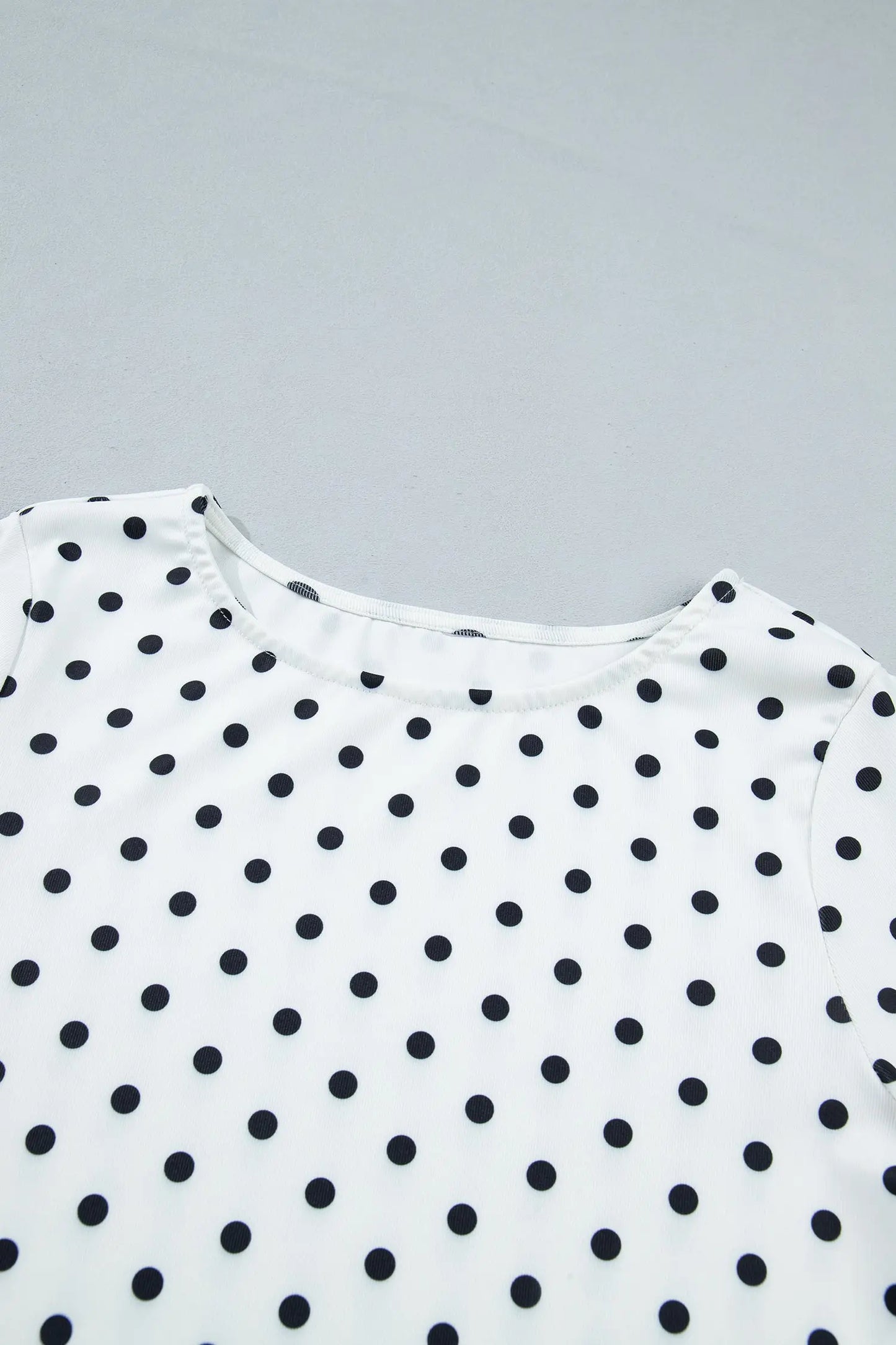 Black Polka Dot Print Lettuce Trim Long Sleeve Top