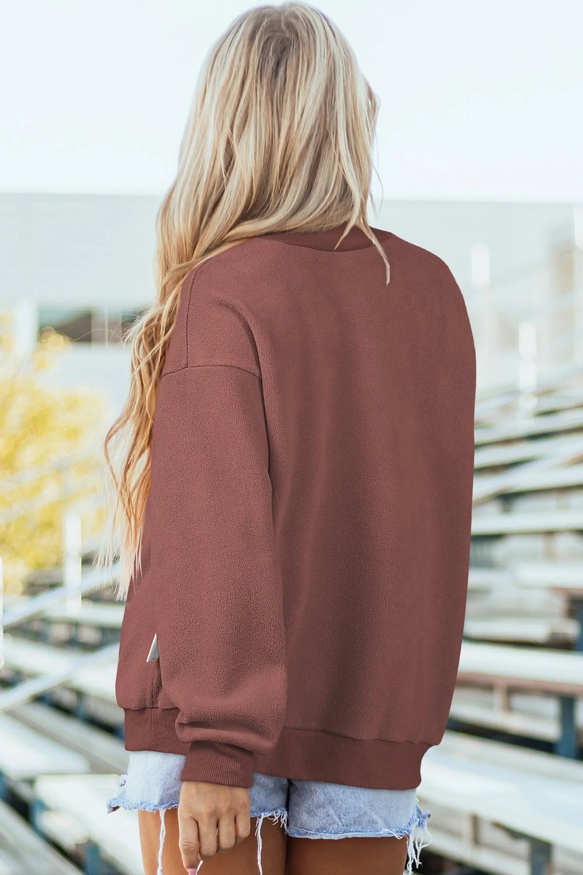 Bluing Oversize Drop Shoulder Reversible Mock Neck Sweatshirt