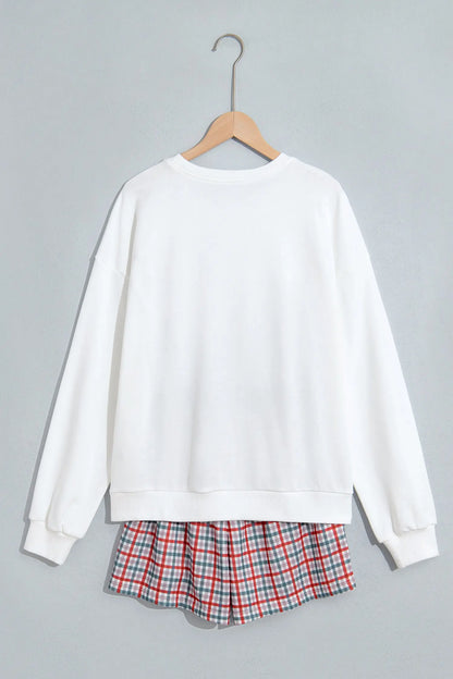 Multicolour Plaid MERRY Holiday Long Sleeve Top and Shorts Set