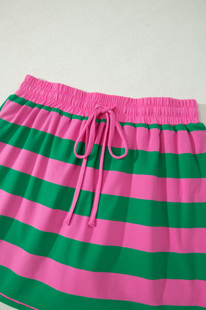 Yellow Stripe Dolman Tee Drawstring Skort Athletic 2pcs Set