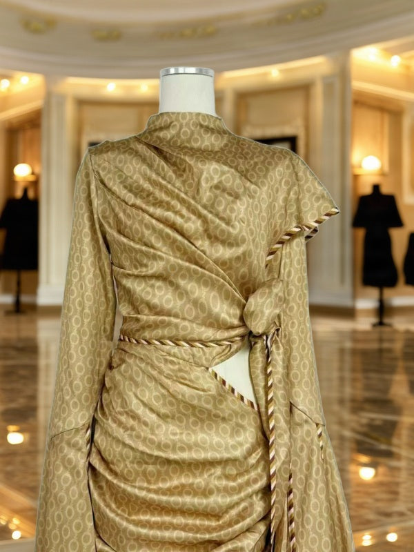 Golden Cutout Handkerchief Hem Maxi Dress mannequin view · nz-bg-v1