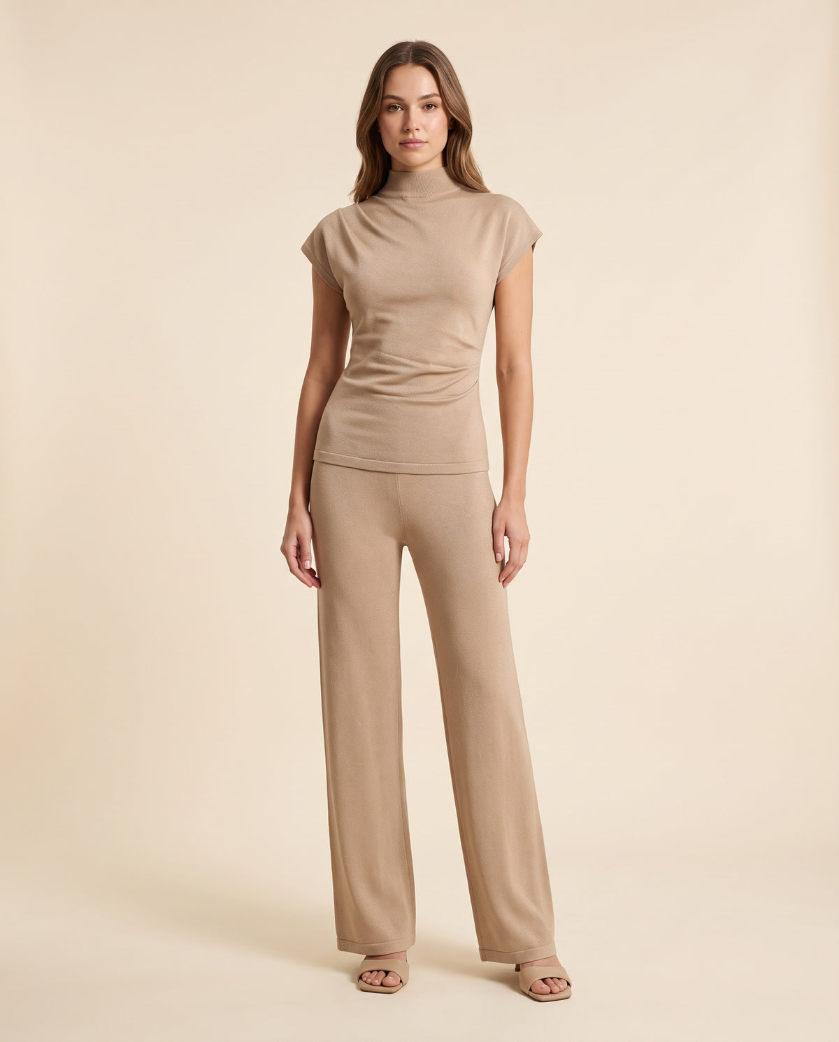Mocha Knit Two Piece Set Mocha worn by a model