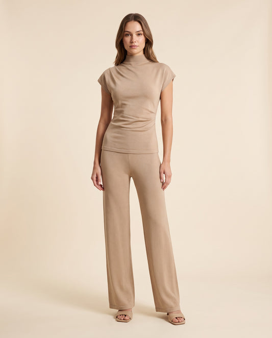 Mocha Knit Two Piece Set Mocha worn by a model