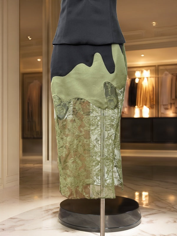 Olive and Black Lace Trim Cami Top and Midi Skirt Set mannequin view · nz-bg-v1