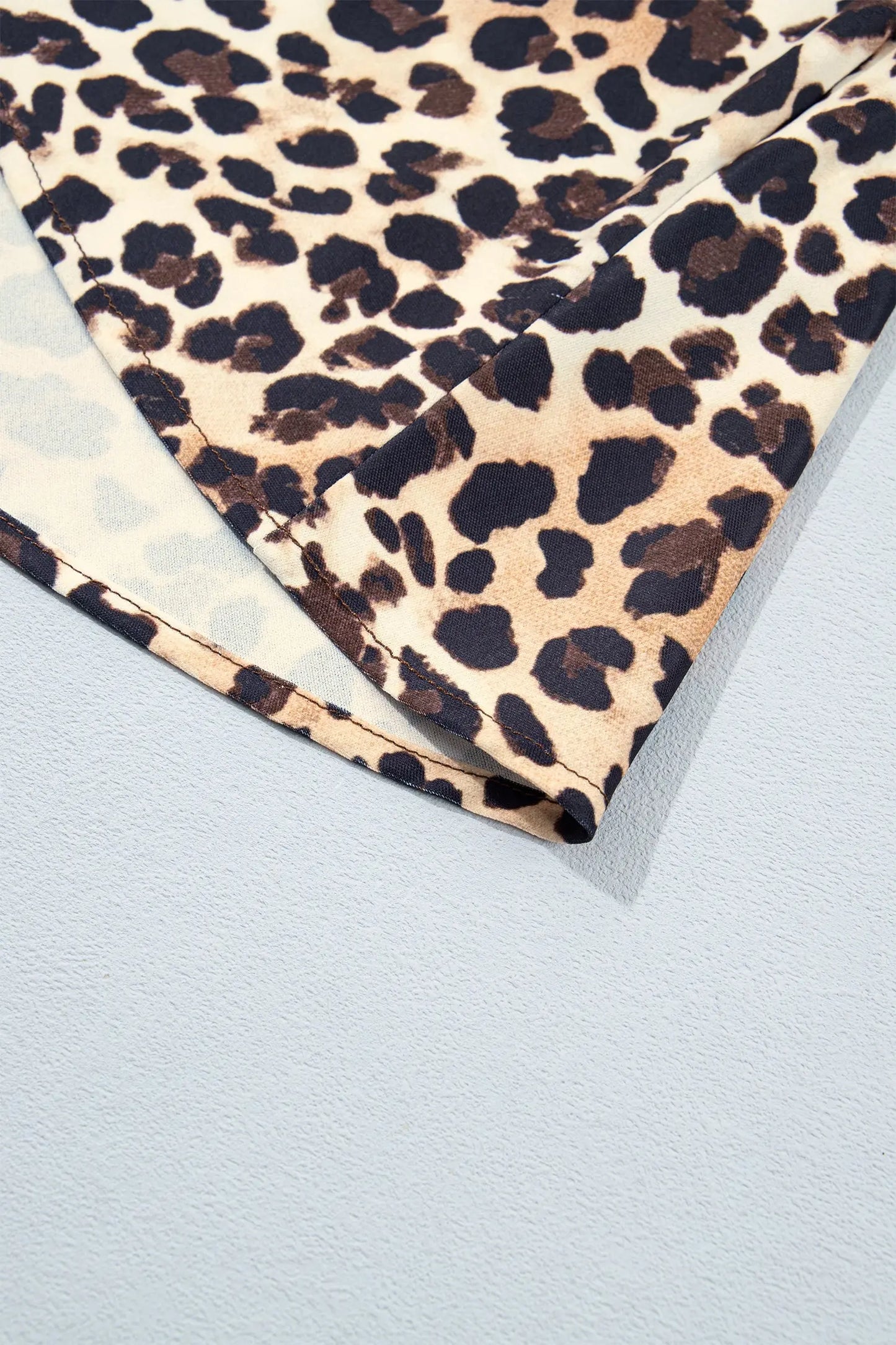 Coffee Leopard Patchwork Collar Long Sleeve Dress