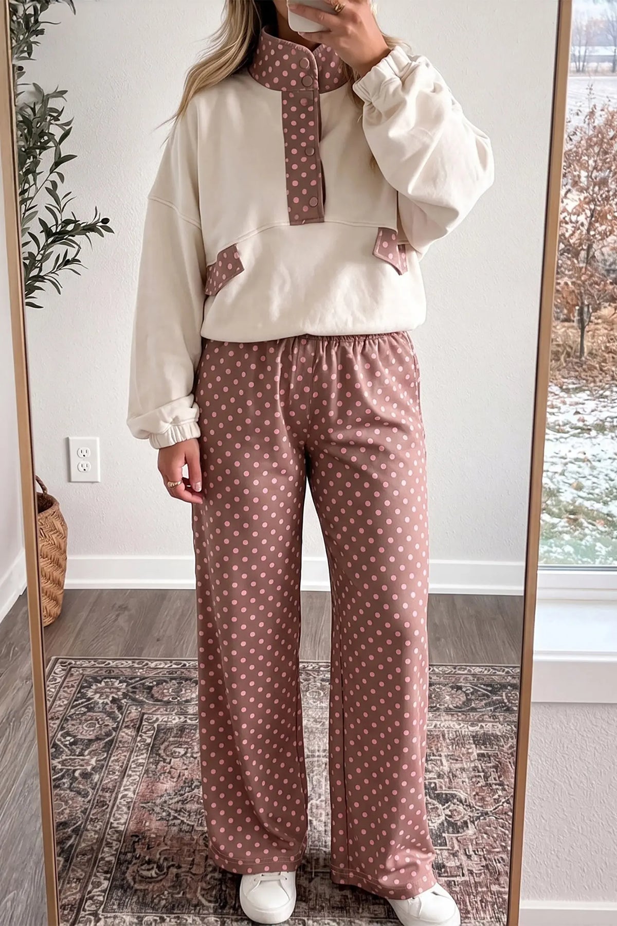 Brown Polka Dot Printed Casual Loose Pants