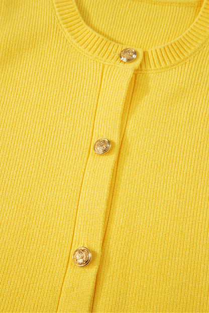 White Solid Color Sleeveless Knit Button Pocketed Sweater Nataliz