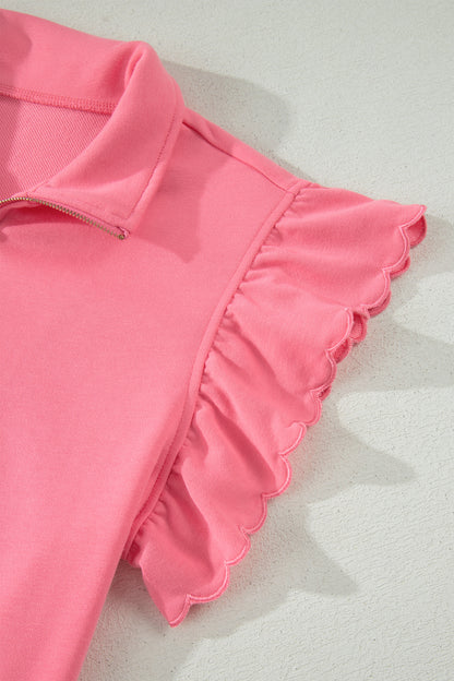 Sky Blue Half Zipped Ruffled Short Set