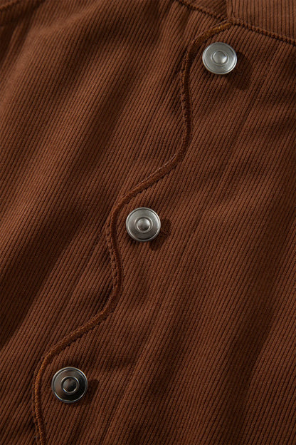 Coffee Button Front Corduroy Mini Pockets Sheath Silhouette Skirt