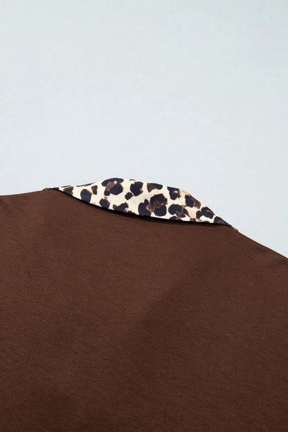 Coffee Leopard Patchwork Collar Long Sleeve Dress