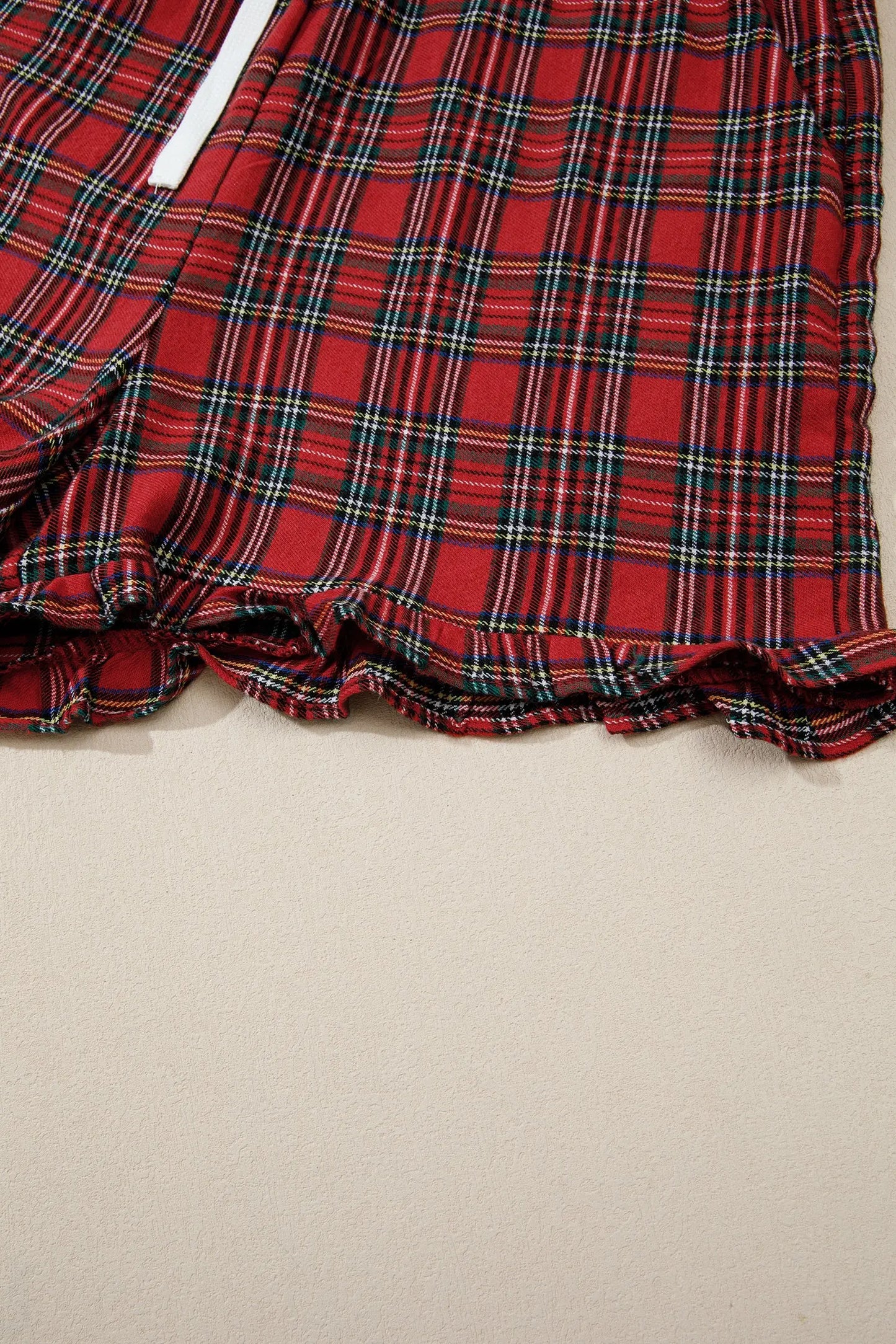 White Plaid Merry Slogan Embroidered Pocket Long Sleeve Shift Lounge Set