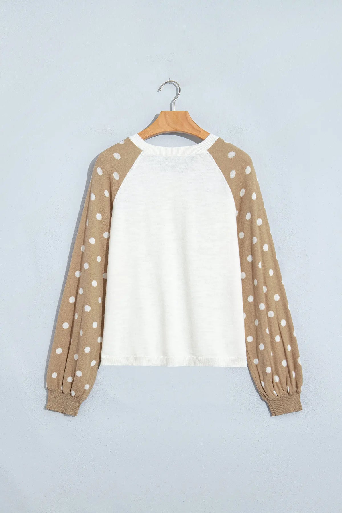 Khaki Polka Dot Contrast Long Sleeve Button V Neck Sweater