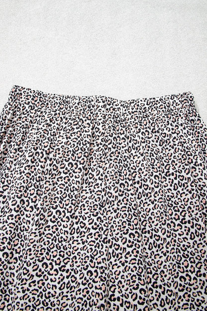 Brown Leopard Print Bow Knot Patchwork Long Sleeve Lounge Set