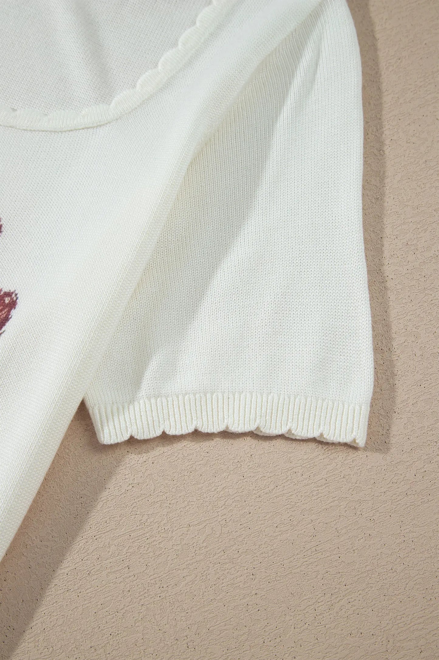 White Western Floral Print Short Sleeve Square Collar Knit Sweater