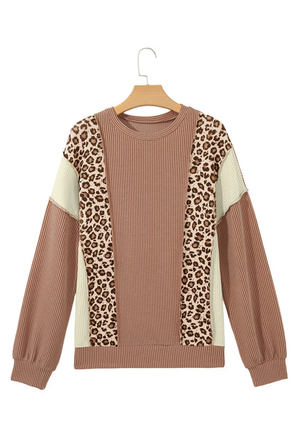 DUNE Leopard Print Colorblock Ribbed Knit Top