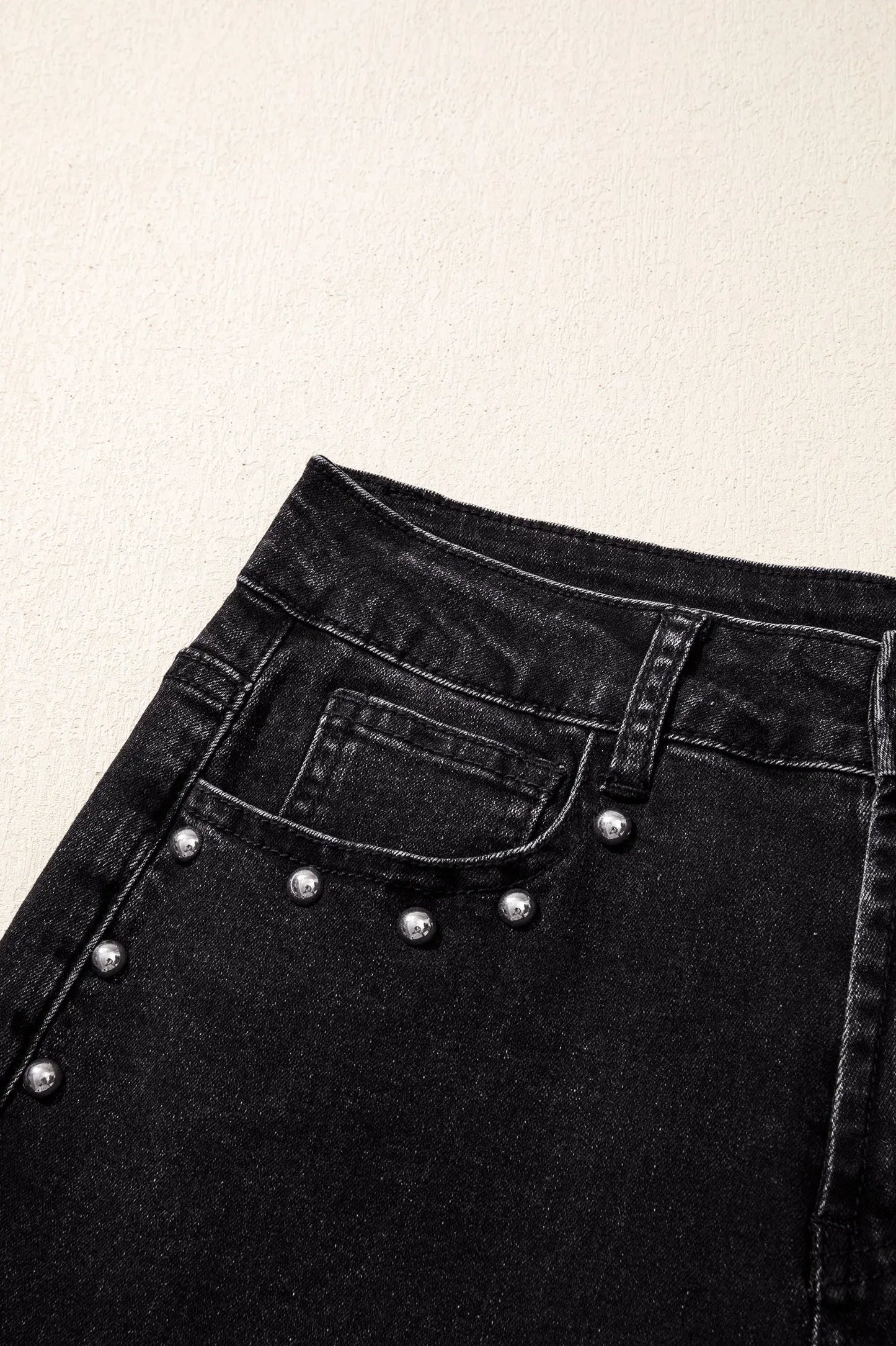 Black Studded Detail Straight Leg Casual Loose Jeans